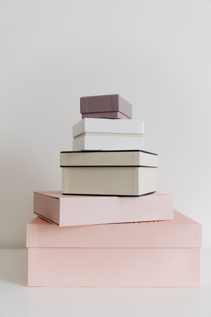 Stack of boxed gifts for a wedding registry
