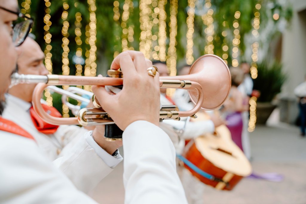 Wedding musicians playing a trumpet and guitar