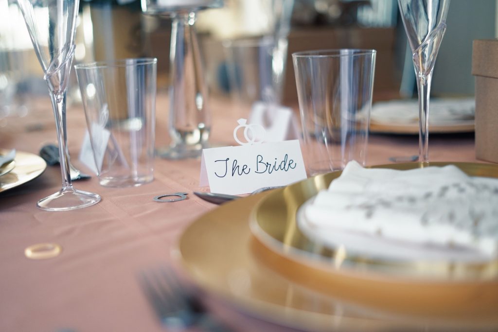 Bridal brunch with glasses and plates on a table