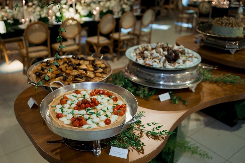 Eco-Friendly Wedding Food Station with three types of food on the table