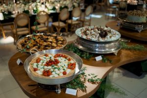Eco-Friendly Wedding Food Station with three types of food on the table