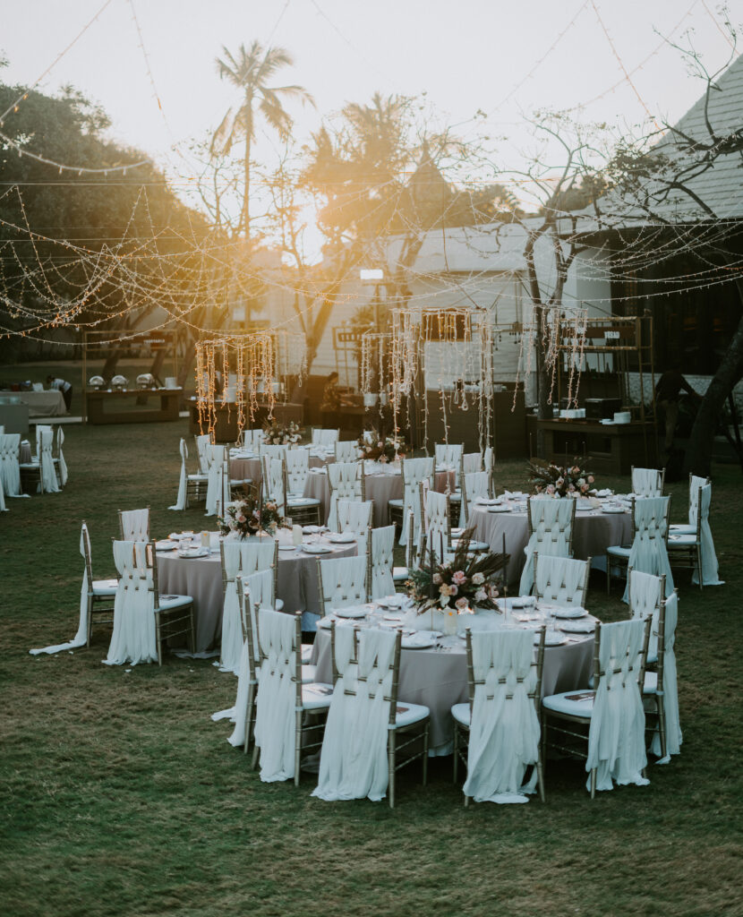 Wedding table and chairs set up outdoors