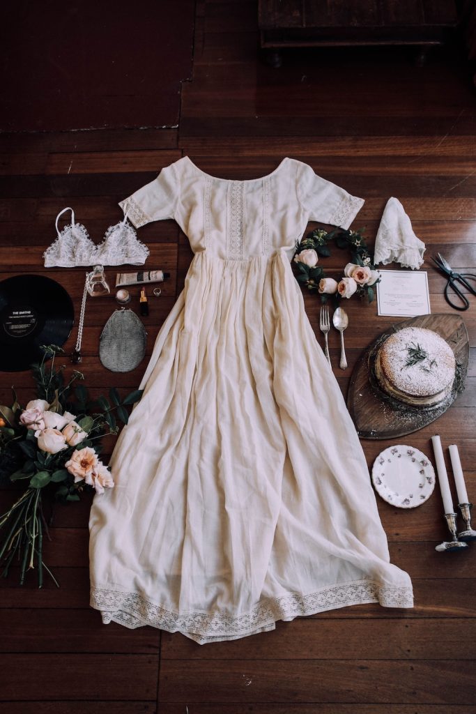 Flatlay of Secondhand and vintage Items for a wedding
