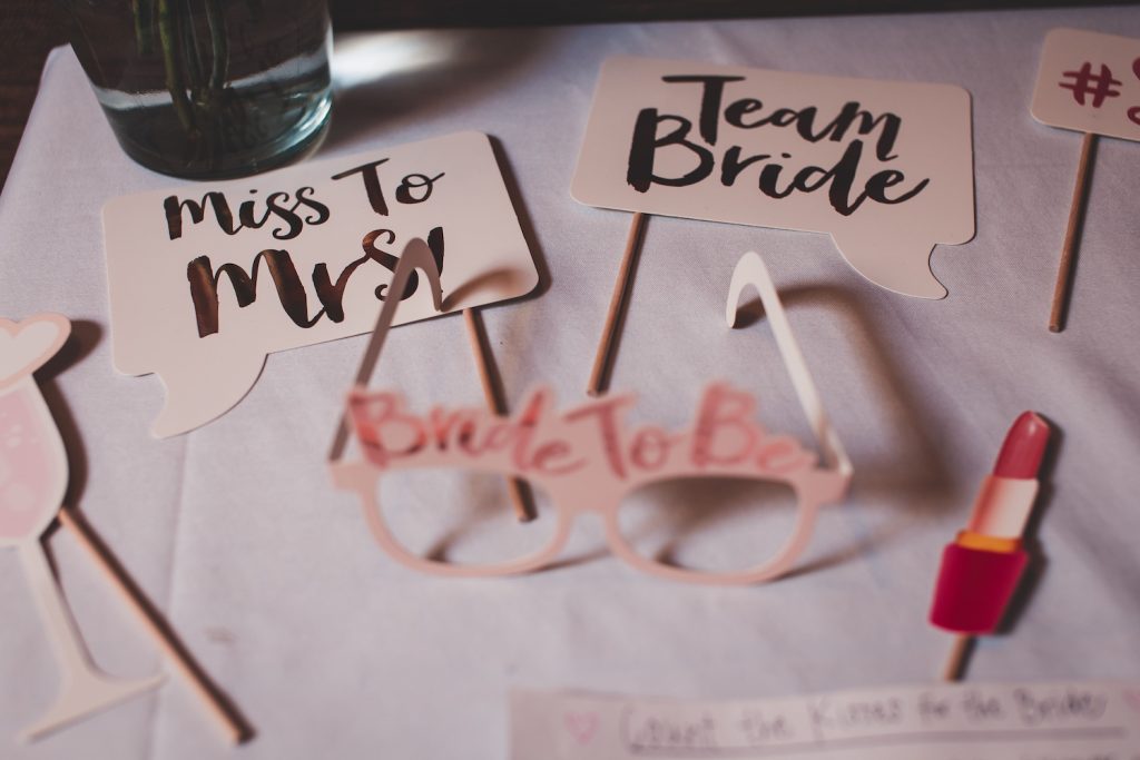 Props for a bridal shower sitting on a table